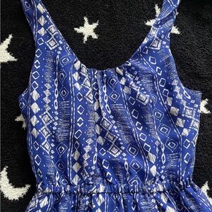Blue and White Geometric Print Dress